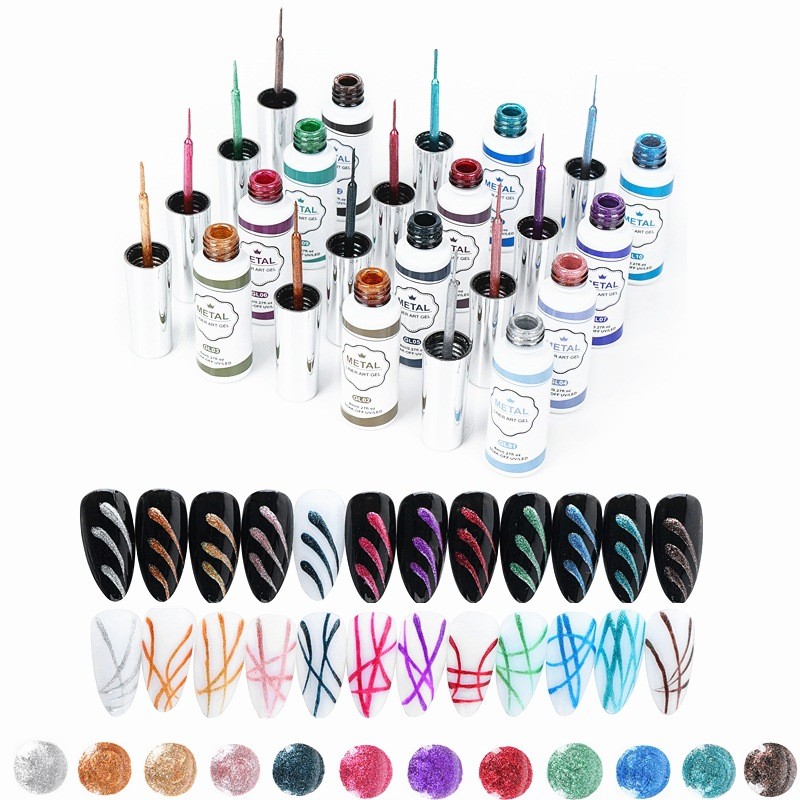 Kovinski gel linijski noht art set